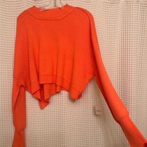 Free People Vibrant Orange Crew Neck Sweater